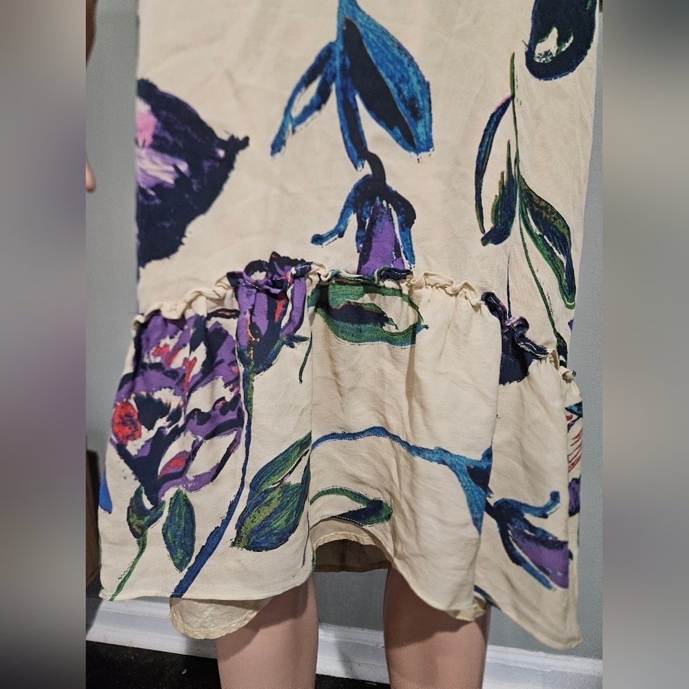 Anthropologie COREYLYNN CALTER 100% Silk Floral Cape Sleeve Dress – Size 14 - Picture 14 of 16